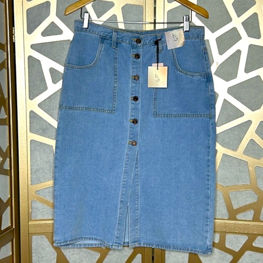 NWT Happily Grey Midi Denim Skirt